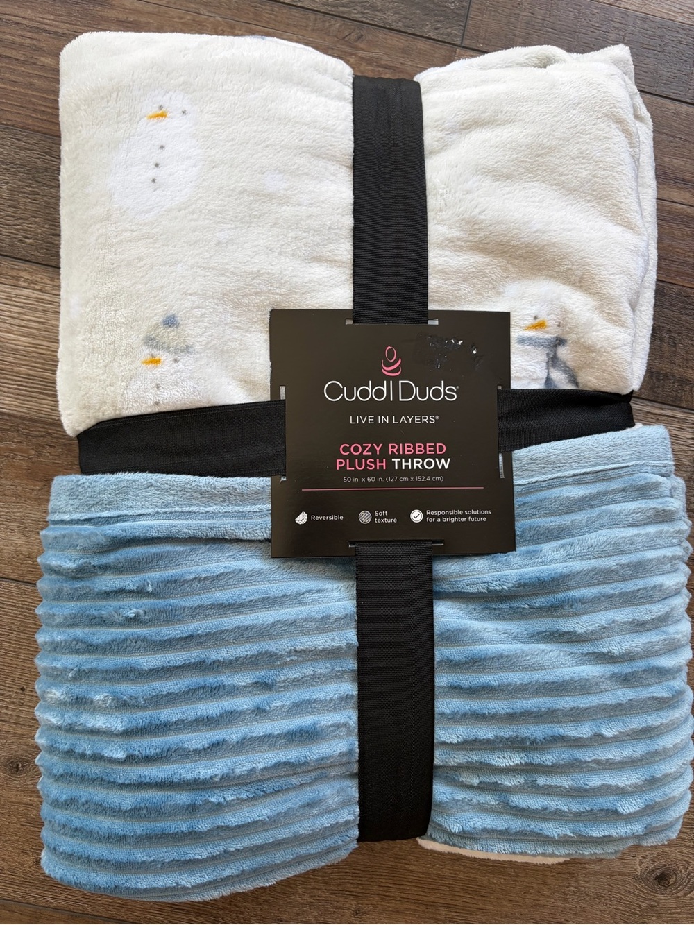 Cuddl Duds Cozy Plush Throw / Blankey - Blue & White Snowman NWT